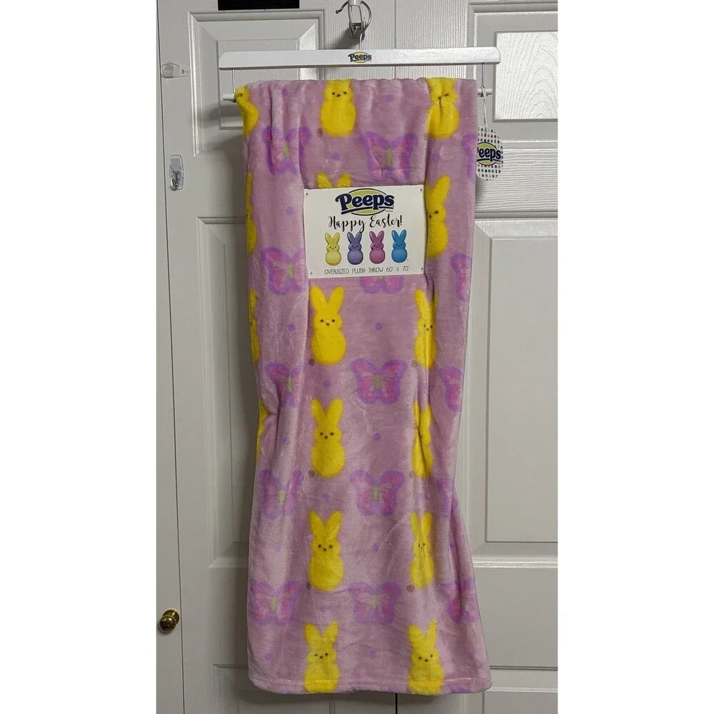 Peeps Happy Easter Plush Throw Blanket 60x70 Pink Bunny Butterfly Oversized